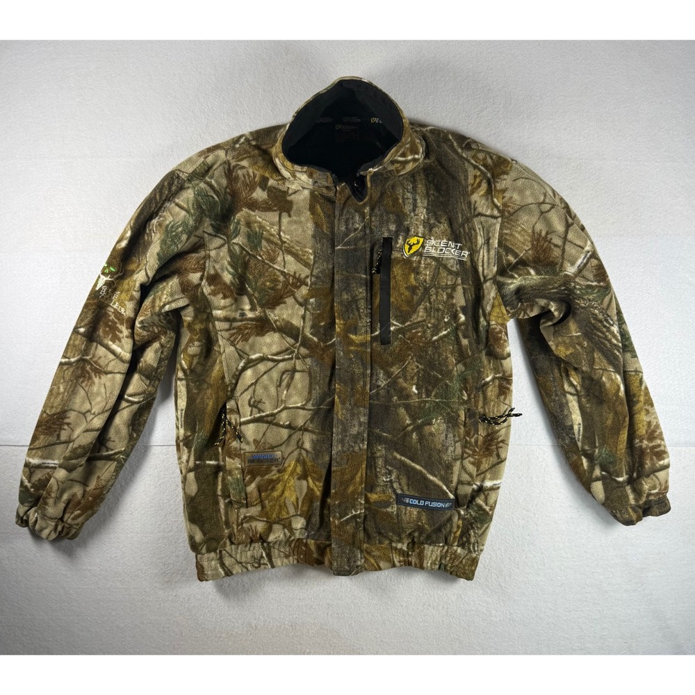 Scent Blocker Bone Collector Mens Medium Camo Fleece Jacket Wind Blocker Hunting